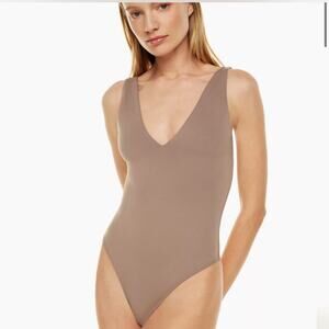Babaton Aritzia Taupe V-Neck Seamless Bodysuit